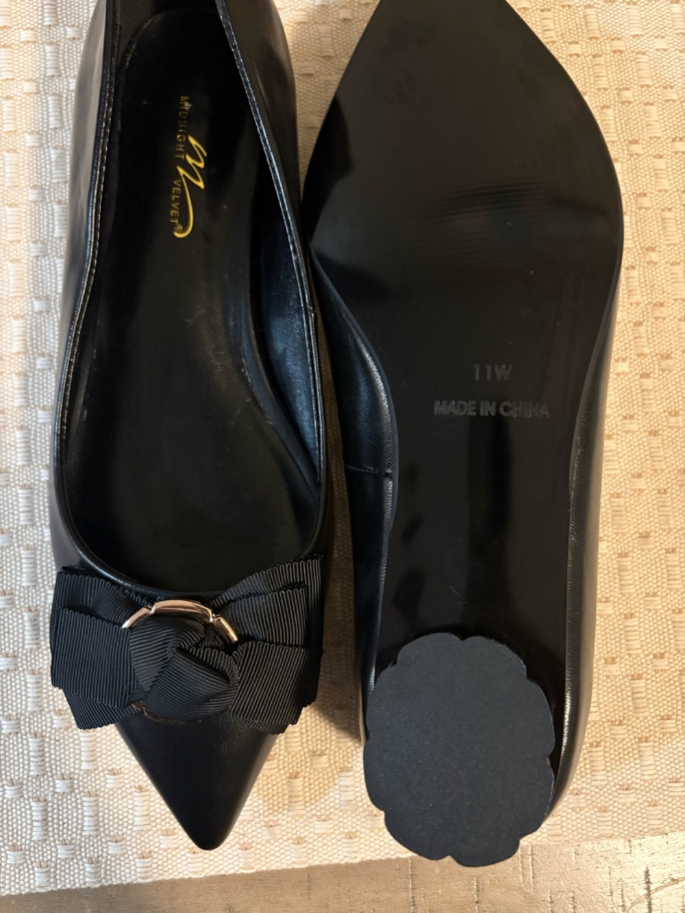 Midnight Velvet Black Pointed-Toe Bow Heels - Picture 15 of 16